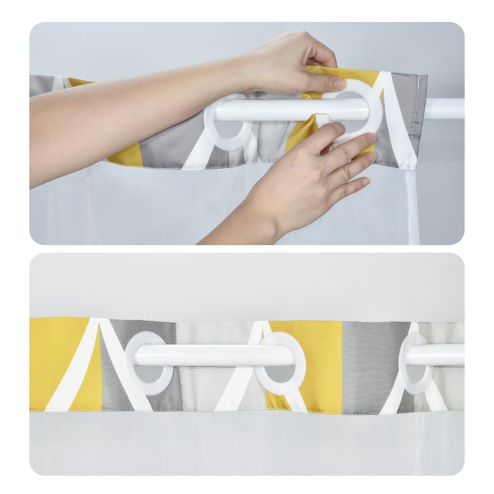 Yiatn Gray Yellow No Hook Shower Curtain With Liner Attached - Hotel Style With See Through Mesh Top Window, Modern Geometric Wa